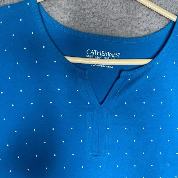 Catherines suprema collection shirt blue polka dot stretch neck detail plus 1X - Picture 2 of 8